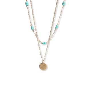 Boho Sun-ketting voor vrouwen, ketting met dubbele streng, boho-sieraden, gelaagde zonnestraalketting met twee kettingen en kaart, cadeau voor haar