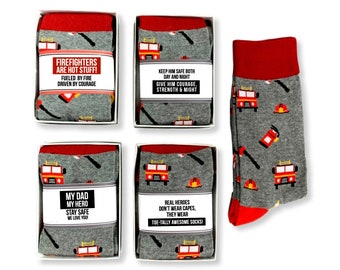 Funny fireman Firefighter gifts for Dad, Novelty Fireman socks for husband, boyfriend, stay safe, Dad Hero, birthday, fun retirement Gift