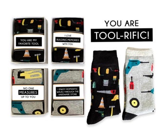 Handyman Gift for Husband, Boyfriend, Funny Novelty Socks with Tools, Carpenter Socks, Tool Lover Birthday Gift,  Father's day, Christmas