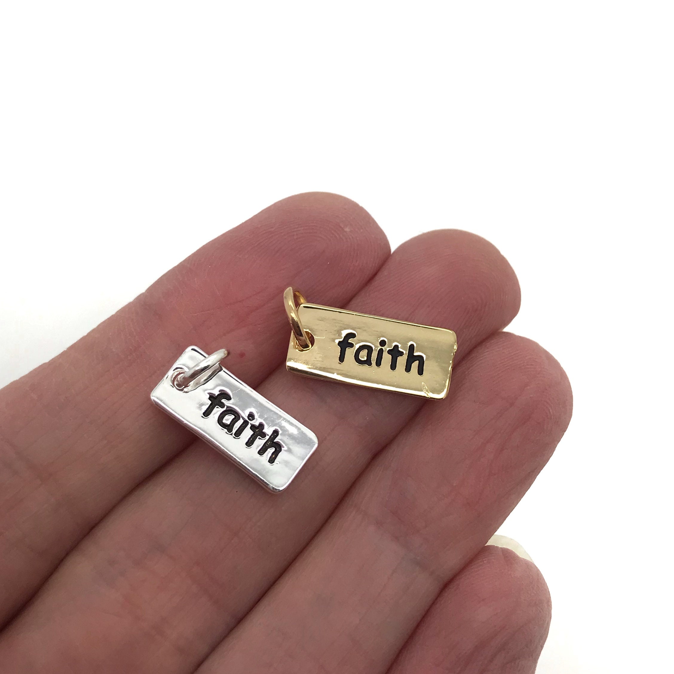 Gold or silver small Faith charm faith bar stamped charm Etsy