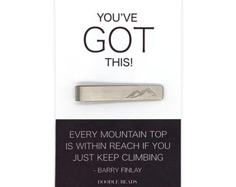 Motivational Gift for him, Encouragement Gift, Mountain Tie Clip with Card - You've Got this, ...Just keep climbing, inspirational gift