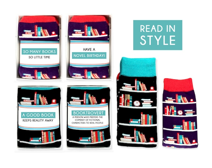 Book lover gifts, Fun Novelty Socks With Books, for readers, So Many Books So Little Time, Bookworm, Book Club, Birthday gift, Christmas