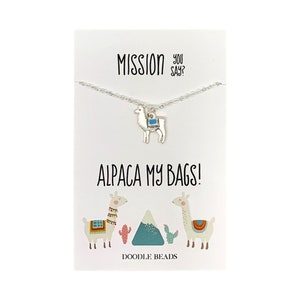 Schwester Missionar Abschiedsgeschenk, Ankündigung von Mission, Alpaka, Südamerika, Spanisch, Lama Halskette mit Lama Zitat Karte