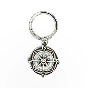Compass Keychain, Silver Compass Key Chain, Compass Keyring, Mens Keychains, Compass Zipper Pull, Travelers Gift, Journey Gifts for Him