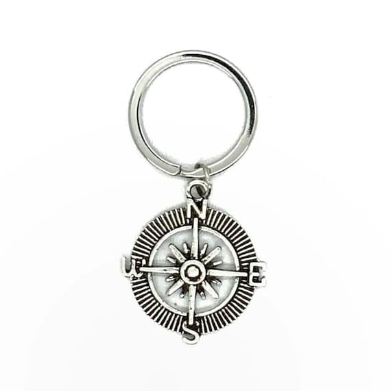 Compass Keychain Silver Compass Key Chain Compass Keyring Etsy