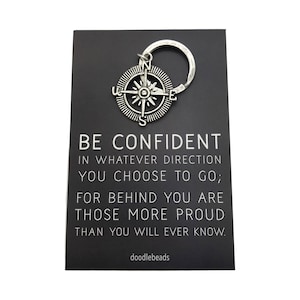 Graduation Gift, Going away to college, Compass key ring with card Be Confident in whatever direction you choose... Journey Travelers charm compass keyring