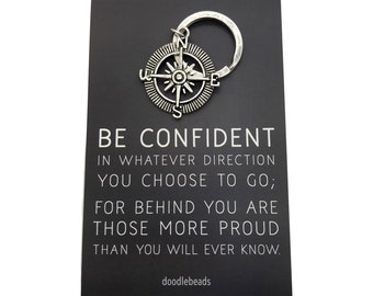 Graduation Gift, Going away to college, Compass key ring with card Be Confident in whatever direction you choose... Journey Travelers charm