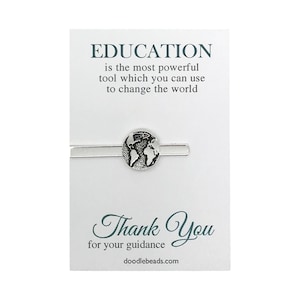 Cadeaus voor leraar, werelddasspeld, vintage dasspeld met wereldbol, kaartje voor waardering van leraar met bericht, cadeau voor professor-mentor