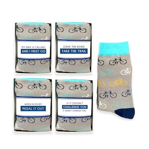 Mountain Biker Biking Gifts for Him, for Her, Fun Novelty Bicycle Bike Socks, Cycling Gifts, Biker Mom, Dad, Bike Lover, Sock Wrap, Gift Box