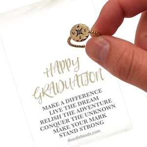 Afstudeercadeau voor haar, gouden kompasring met Happy Graduation-advieskaart, verstelbare kompasring, cadeau-ideeën afstuderen meisje, afgestudeerd