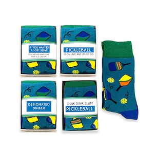 Pickleball Gifts for Men, Women, Pickle ball Novelty Dress Socks & Card Wrap, Dink Dink Slam, Funny Prizes for Pickleball Players, Fans