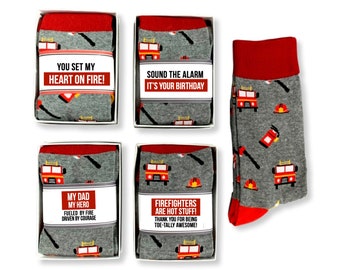 Fireman Gifts, Firefighter Love gifts for husband, Boyfriend, Dad, Fun Fireman Socks & sock wrap, Puns, Birthday, Retirement, Anniversary