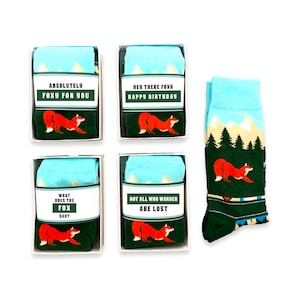 Outdoor Adventure Lover Gift for men, Colorful Novelty Fox socks, Mountain & Forest Tree socks, gift for husband, boyfriend, son birthday image 9