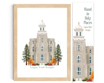 Logan Utah Temple Digital Watercolor Wall Art Printable & Bookmark, LDS Temple Painting, Home Decor