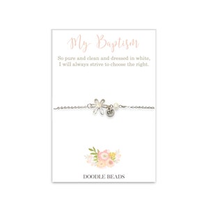 LDS Baptism gift for girls, Baptism Bracelet, CTR bracelet with flower charm, Baptism Present for Primary 8 year old girl, Baptismal Preview