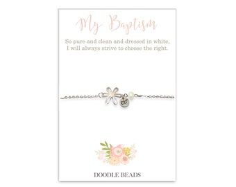 LDS Baptism gift for girls, Baptism Bracelet, CTR bracelet with flower charm, Baptism Present for Primary 8 year old girl, Baptismal Preview