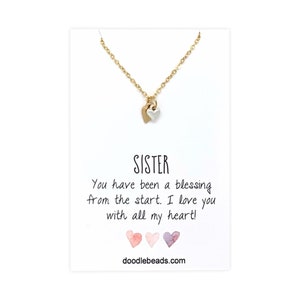 Collier soeurs, cadeau de remerciement soeur, collier coeur soeur et citation, carte soeur je t'aime, bijoux de sororité, cadeau d'anniversaire soeur