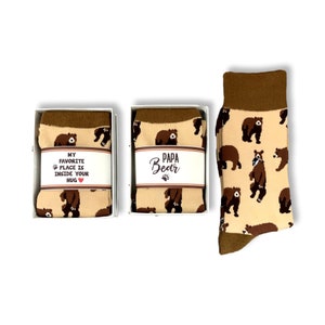 Presentes de papai urso, novo presente de papai, para papai de filha, meias de papai urso, meias de urso marrom, meias engraçadas de papai papai, embalagem de caixa de presente