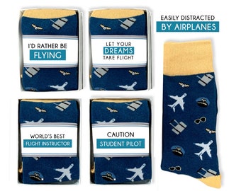 Pilot Gifts for Him, Airplane Socks, Flight Instructor, Flight School Graduation, Plane Gifts for Dad, Husband, Let your Dreams take flight