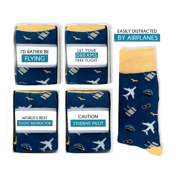 Pilot Gifts for Him, Airplane Socks, Flight Instructor, Flight School Graduation, Plane Gifts for Dad, Husband, Let your Dreams take flight