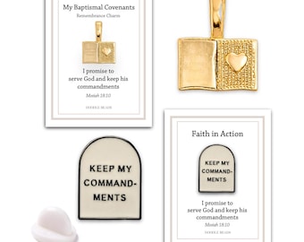 Keep My Commandments Pin or Book Charm, LDS Baptism Gift, Book of Mormon Bible Charm, Scripture Reminder, Covenant Path Gift, Clip On Charm