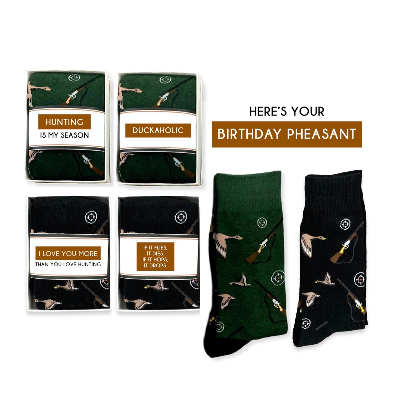 Funny Hunting Gifts for Dad, Husband, Love to Hunt, Hunter Birthday Gift, Pheasant, Bird Hunting Season, Duck Hunting Socks, Father's Day