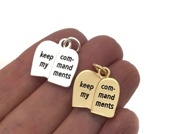 Keep my commandments charm, 2019 LDS mutual theme charms Jewelry, 10 commandments tablet charm in silver or gold, bracelet or necklace charm