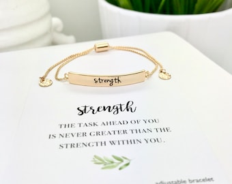 Strength Bracelet, Mantra Bracelet, Strong Women, You can do this, Be Strong Gift, You can do hard things, encouragement gift, bar bracelet