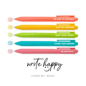 Positive Affirmation Pen Set, Colorful Gel Ink 5 Pack, Journaling Pens,  Doodling Pens, 0.5 Fine Tip, Write Happy Pens With Sayings for Women 
