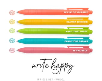 Positive Affirmation Pen Set, Colorful Gel Ink 5 Pack, Journaling Pens, Doodling Pens, 0.5 fine tip, Write Happy Pens with Sayings for Women