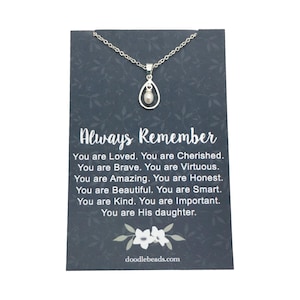 Recuerda siempre que eres valiente, eres hermosa, inteligente, importante, regalo de autoestima, collar de virtud, hermoso colgante de perla con tarjeta, YW