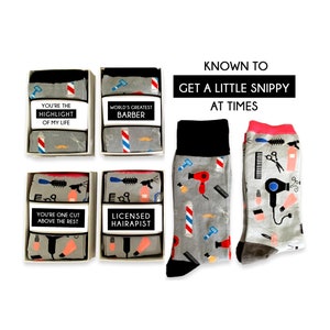 Barber Gifts for him, Hair Stylist thank you gift, Hairdresser appreciation, barber shop socks, unisex, graduation, Birthday, novelty socks