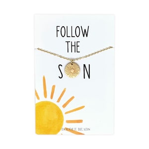 Inspirational Sun Necklace, Sun Pendant, Sunbeam necklace & card quote, Follow the Sun, Sunshine gift, Christian Gifts Women, Follow the Son