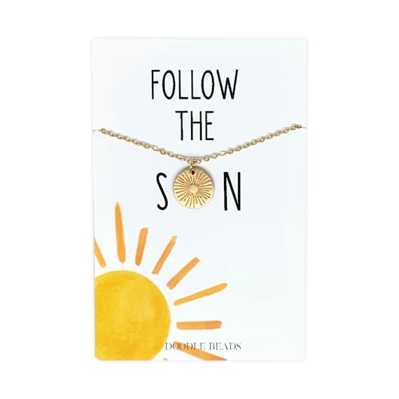 Inspirational Sun Necklace, Sun Pendant, Sunbeam necklace & card quote, Follow the Sun, Sunshine gift, Christian Gifts Women, Follow the Son