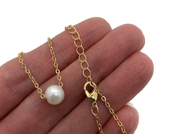 Silver or Gold Pearl Solitaire Necklace, Single pearl necklace, Fresh Water Pearl, Tiny Pearl Necklace, white pearl, bridesmaid gifts