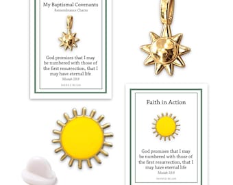 Tiny Gold Sun Charm or Pin, LDS Baptism Gift for Boy or Girl, Covenant Path Reminder, Eternal Life Promise, Enamel Clip-On Bracelet Charm
