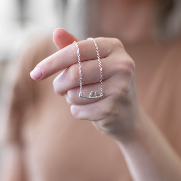 Dainty Bird Necklace, Birds on Branches, Two birds on a branch necklace in Silver, Adjustable Chain, Girlfriend Necklace, Best Friends Gift