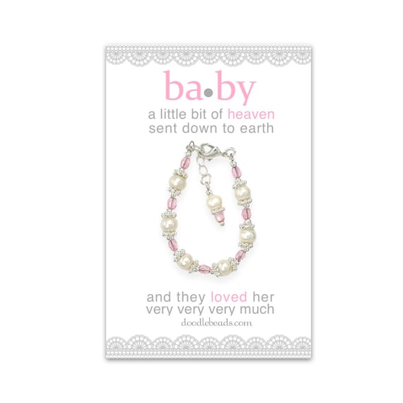 Pink Crystal and Pearl Baby Bracelet, New Baby Girl Jewelry, Infant bracelet, Newborn Bracelet, Baby Girl Blessing Gift, Adjustable Bracelet
