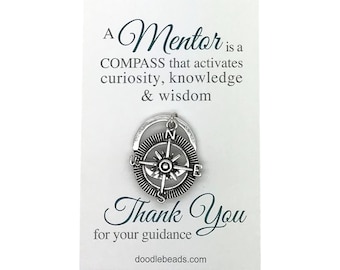 Mentor gift, Silver Compass Key Ring, Teacher appreciation carded gift with message, gift for professor, tutor thank you gift, teacher gift