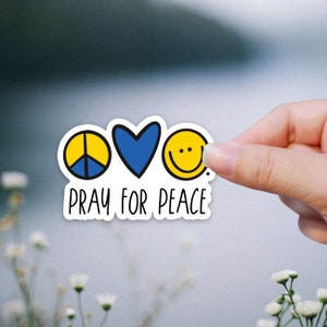 Oremos por la paz en Ucrania, paz, amor, felicidad, calcomanía de vinilo boho, para botella de agua, calcomanía para parachoques, símbolo de la paz, cara feliz sonriente