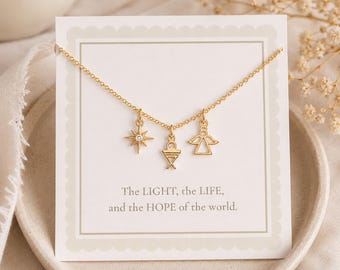 Christian Nativity Charm Necklace, Christmas Star Angel and Baby Jesus in a Manger Necklace, Light Life & Hope of the World, Symbolic Gift