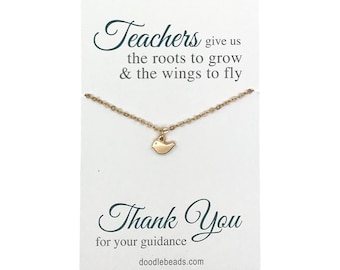 Teacher Gifts - Tiny bird charm necklace - silver or Gold Bird Necklace  - choose carded "Teachers give...wings to fly" - gift for teacher