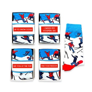 Regalos de esquí para hombres, mujeres, esquiadores de nieve, calcetines de esquí novedosos, unisex, snowboarder, divertido juego de palabras con forma de calcetín, equipo de esquí, ideas de regalos para esquiadores