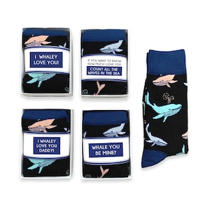 Whaley te amo, divertido, calcetines de ballena, unisex, regalo para papá, día del padre, te amo, tarjeta de juegos de palabras, amante de los animales ballena, regalo de aniversario para esposo