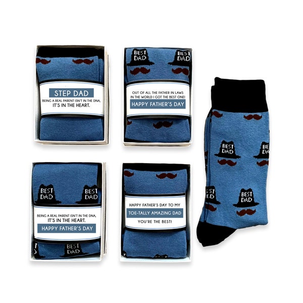 Gift for Step Dad from Daughter, Father in Law Gift, Best Dad Fun Novelty Socks with sock wrap card, Dad Birthday, Happy Father's Day Gift
