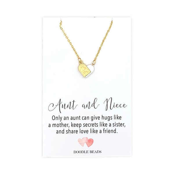 Aunt Niece Gift, Two Tone interlocking heart Necklace and card, Gift for Niece from Aunt, Gift for Aunt from Niece, sentimental Jewelry Gift