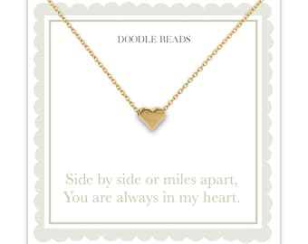 Tiny Heart Necklace, Long Distance Gift for Her, Side by Side or Miles Apart Card, Best Friend Gift, Dainty Minimalist Jewelry