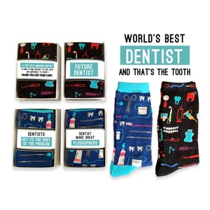 Dentist Gift for Men, Women, Dental School Gift, Graduation Gift, Thank you Gift, Funny Dentist Theme Novelty Socks & Wrap, Future Dentist