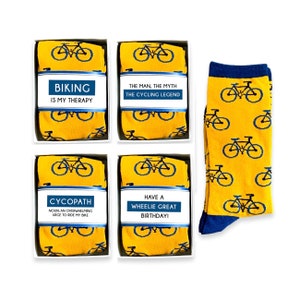 Bicycle Addict, Biker, Cycling Gifts for Men, Birthday Gift for Cyclist, Bicycle Novelty Socks & Sock wrap pun quote, Unisex, Bike lover