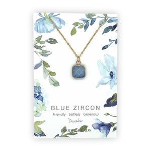 Zirkon Edelstein Halskette, Zirkon Geburtsstein Halskette Dezember Birthstone Halskette, Rohstein Gold kette mit Karte, Natürlicher Edelstein